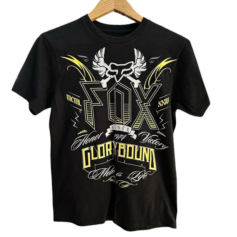 FOX RACING x Mens Womens Black & Yellow Battlehorse Graphic T-Shirt l Size Small